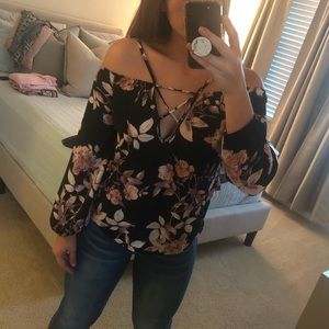 Black Sheer Top with Flowers